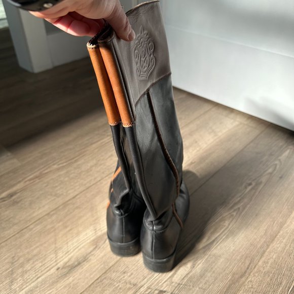 Franco Sarto Two-Tone Riding Boot Black Brown Zipper Size 7.5 - Picture 3 of 5